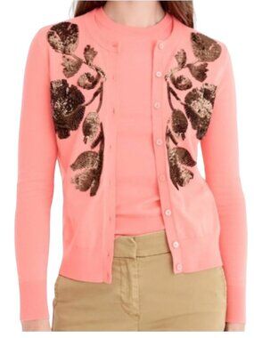 J. Crew Coral Brown Sequins Long Sleeve Button Front Cardigan